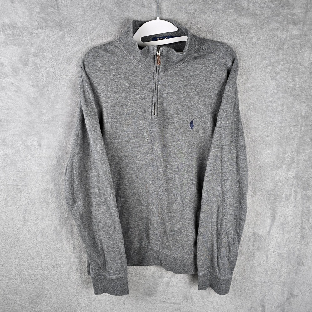 Polo Ralph‎ Lauren Mens Quarter Zip Pullover Heather Grey Cotton Viscose Large